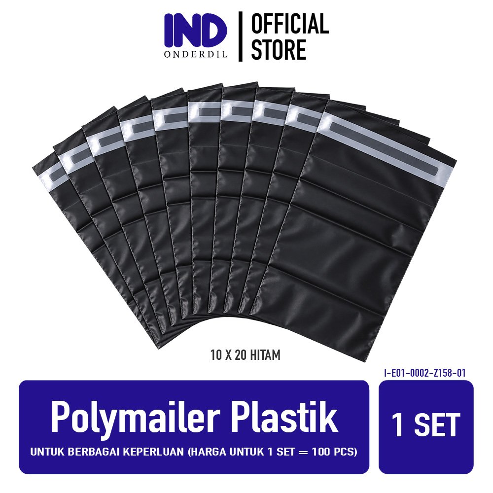 Polymailer Plastik Untuk Berbagai Keperluan Pembungkus Kantong Lem Seal Polymeiler Packing Plastic Package Packaging Waterproof Meiler Poli Poly Mailer Online Store Shop Semi Glossy Glosi Black Hitam 10 x 20 10x20 cm Centimeter Senti