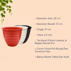 POT SUPER TAWON 25 Tumbuhan Madu Hias Bunga Batu Plastik Tebal dll Hitam Putih Merah Bata Diameter atas 25 Cm - Gambar 4