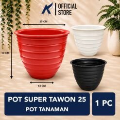 POT SUPER TAWON 25 Tumbuhan Madu Hias Bunga Batu Plastik Tebal dll Hitam Putih Merah Bata Diameter atas 25 Cm